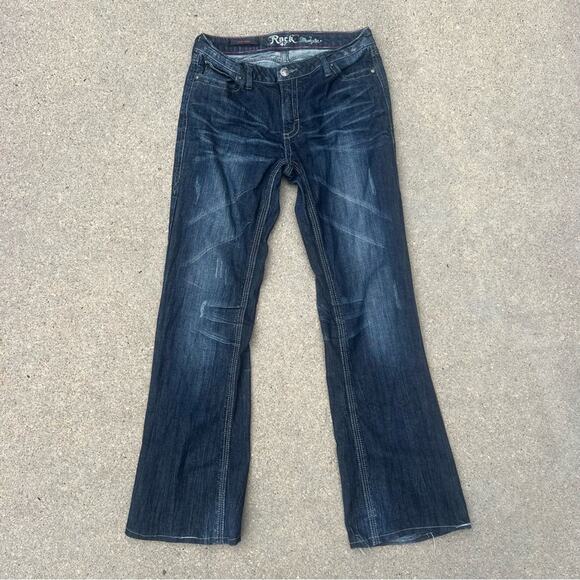 Wrangler Rock 47 Low Rise Boot Cut Silver Embroidered Flap Pocket Jeans 9x32” - Picture 3 of 7